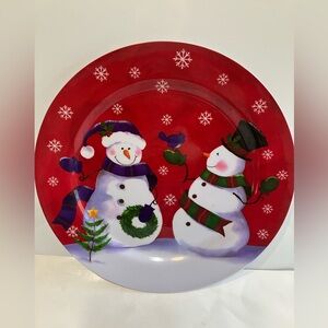 12” Vintage Mr. & Mrs. Snowman Melamine Christmas Serving Dinner Plate - Snowmen